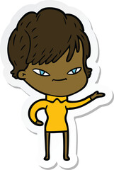 sticker of a cartoon happy woman