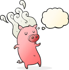 smelly cartoon pig with thought bubble