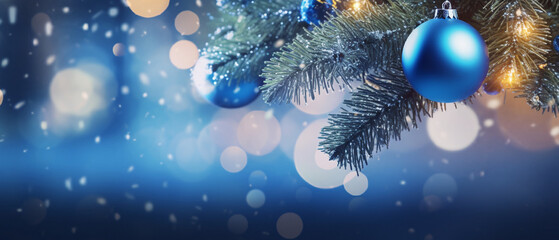 Fototapeta na wymiar blue christmas background with bokeh lights