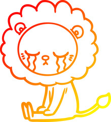warm gradient line drawing of a crying cartoon lion