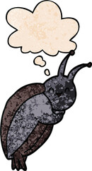 cute cartoon beetle with thought bubble in grunge texture style