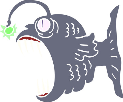 flat color illustration cartoon lantern fish