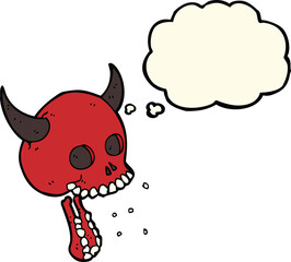 cartoon spooky skull with thought bubble