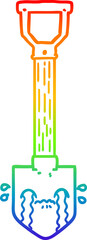rainbow gradient line drawing of a cartoon crying shovel