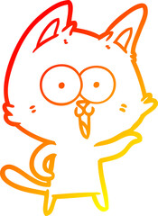 warm gradient line drawing of a funny cartoon cat
