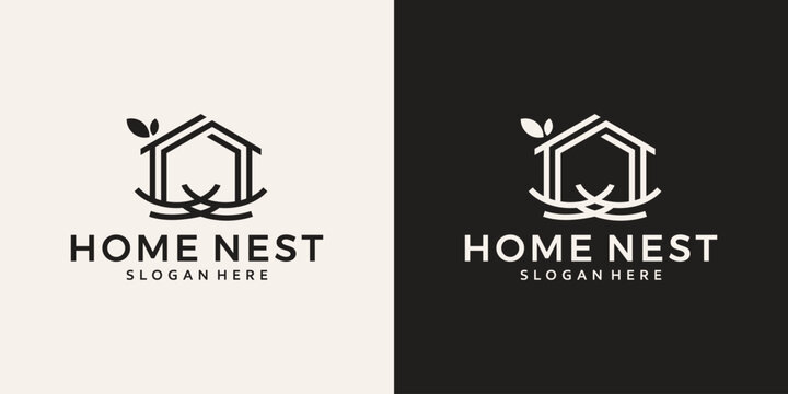 House building logo design template with nest design graphic vector illustration. Symbol, icon, creative.