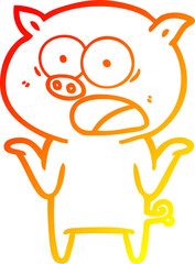 warm gradient line drawing of a cartoon pig shouting