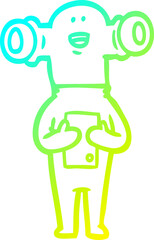 cold gradient line drawing of a friendly cartoon alien