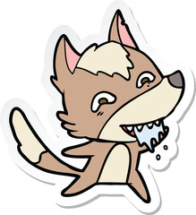 sticker of a cartoon hungry wolf