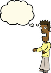 cartoon man freaking out with thought bubble