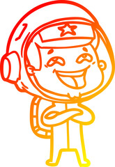 warm gradient line drawing of a cartoon laughing astronaut