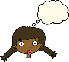 cartoon confused female face with thought bubble