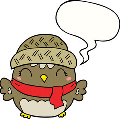 cute cartoon owl in hat with speech bubble