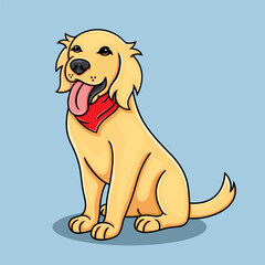 golden retriever dog, wearing a red bandana, is sitting, vector illustration.