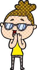 cartoon happy woman wearing spectacles