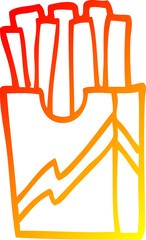 warm gradient line drawing of a cartoon fast food fries