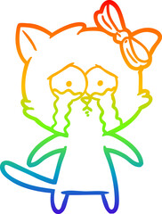 rainbow gradient line drawing of a cartoon cat