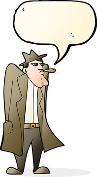 recommend clip art: cartoon man in hat and trench coat with speech bubble