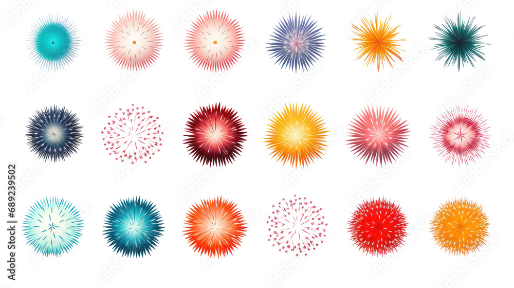Aufkleber set of vector fireworks isolated on transparent background, png file.