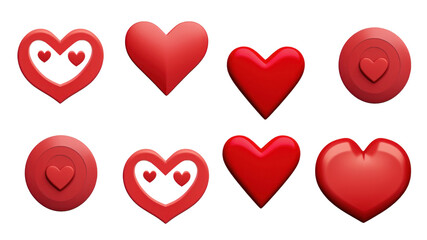 Valentine's day and love, red hearts, isolated on transparent background, png file.