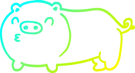 cold gradient line drawing of a cartoon pig