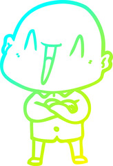 cold gradient line drawing of a happy cartoon bald man