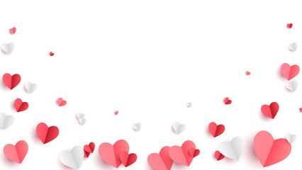 Red, pink and white hearts. Paper cut decorations for Valentine's day design. Stock royalty free. PNG