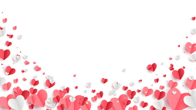 Red, pink and white hearts. Paper cut decorations for Valentine's day design. Stock royalty free. PNG