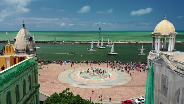 Marco Zero do Recife na Regata Recife Fernando de Noronha Visto de Cima com Drone 4k - Pernambuco - Nordeste - Brasil