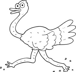 freehand drawn black and white cartoon ostrich