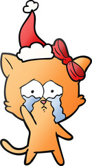 hand drawn gradient cartoon of a cat wearing santa hat