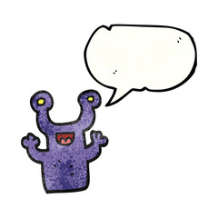 freehand speech bubble textured cartoon little alien