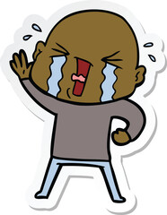 sticker of a cartoon crying bald man