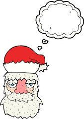freehand drawn thought bubble cartoon tired santa claus face