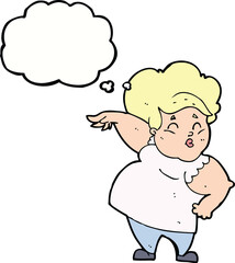 Obraz premium cartoon happy overweight lady with thought bubble