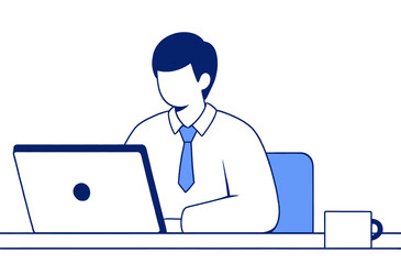 Businessman working on a laptop. ,Businessman with his coffee,Business growth,vector illustration