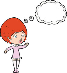 cartoon pretty woman with thought bubble