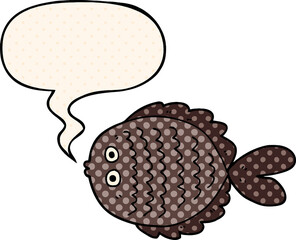 cartoon flat fish with speech bubble in comic book style