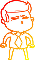 warm gradient line drawing of a cartoon man sweating