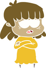 flat color style cartoon tired woman
