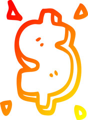 warm gradient line drawing of a cartoon dollar sign