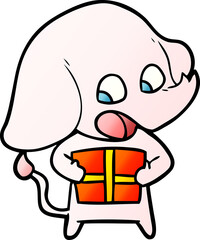 cute cartoon elephant with christmas present