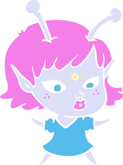 pretty flat color style cartoon alien girl
