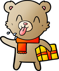 rude cartoon bear with present