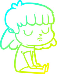 cold gradient line drawing of a cartoon indifferent woman