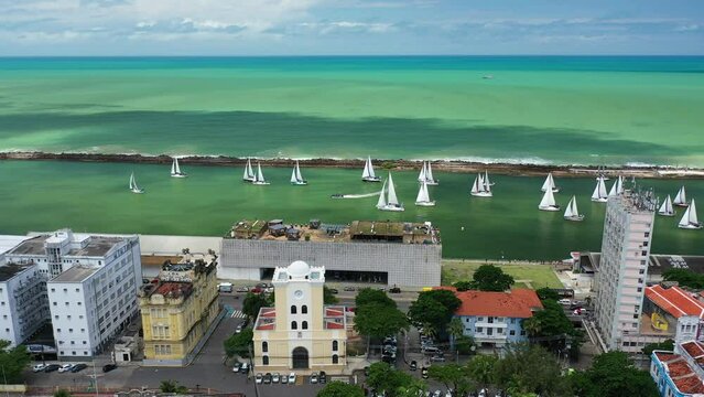 Marco Zero do Recife na Regata Recife Fernando de Noronha Visto de Cima com Drone 4k - Pernambuco - Nordeste - Brasil