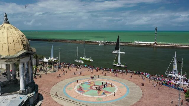 Marco Zero do Recife na Regata Recife Fernando de Noronha Visto de Cima com Drone 4k - Pernambuco - Nordeste - Brasil