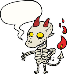cartoon spooky skeleton demon with speech bubble