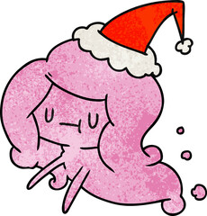 hand drawn christmas textured cartoon of kawaii ghost