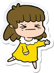 sticker of a cartoon angry girl